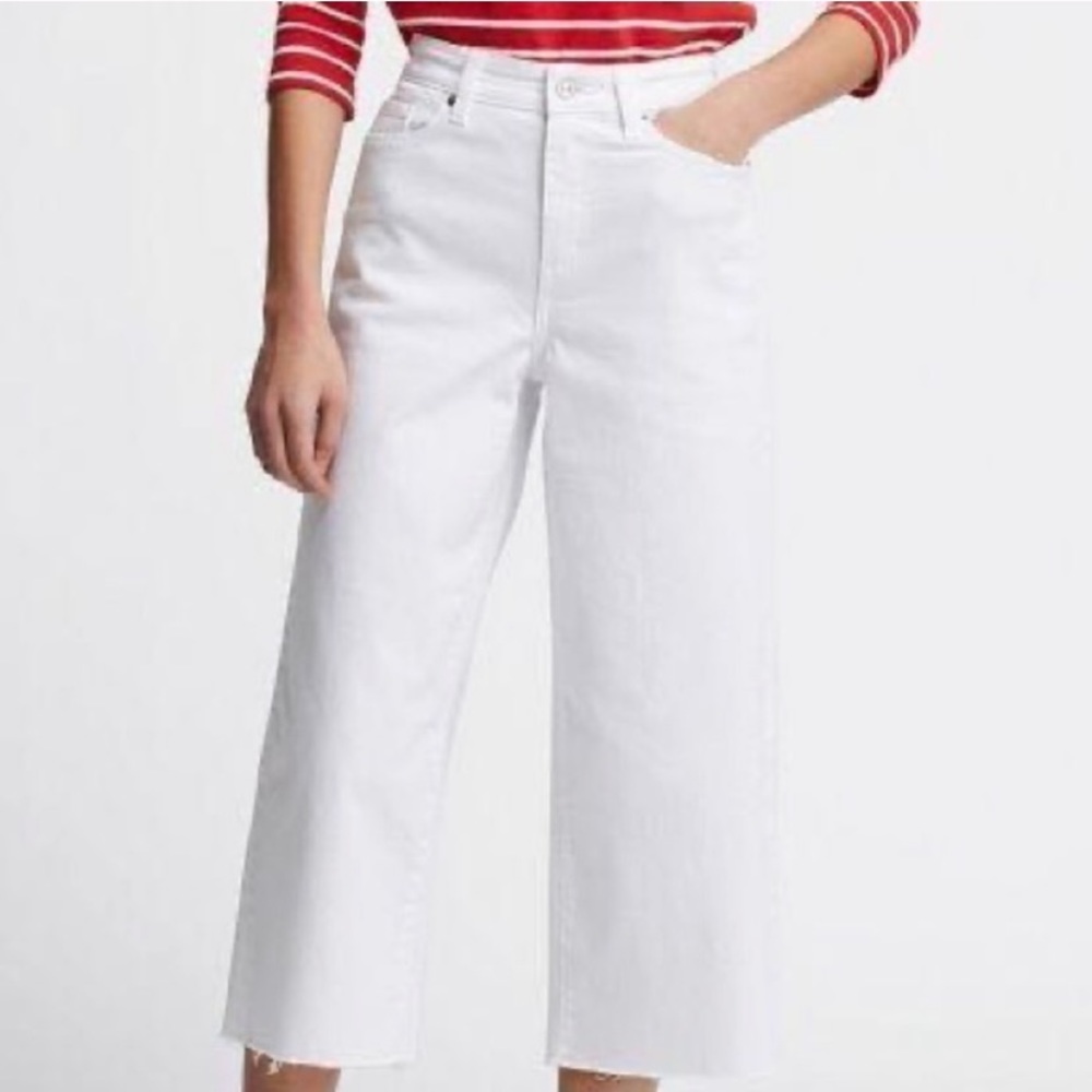 Uniqlo High Rise Wide Cropped White Jeans